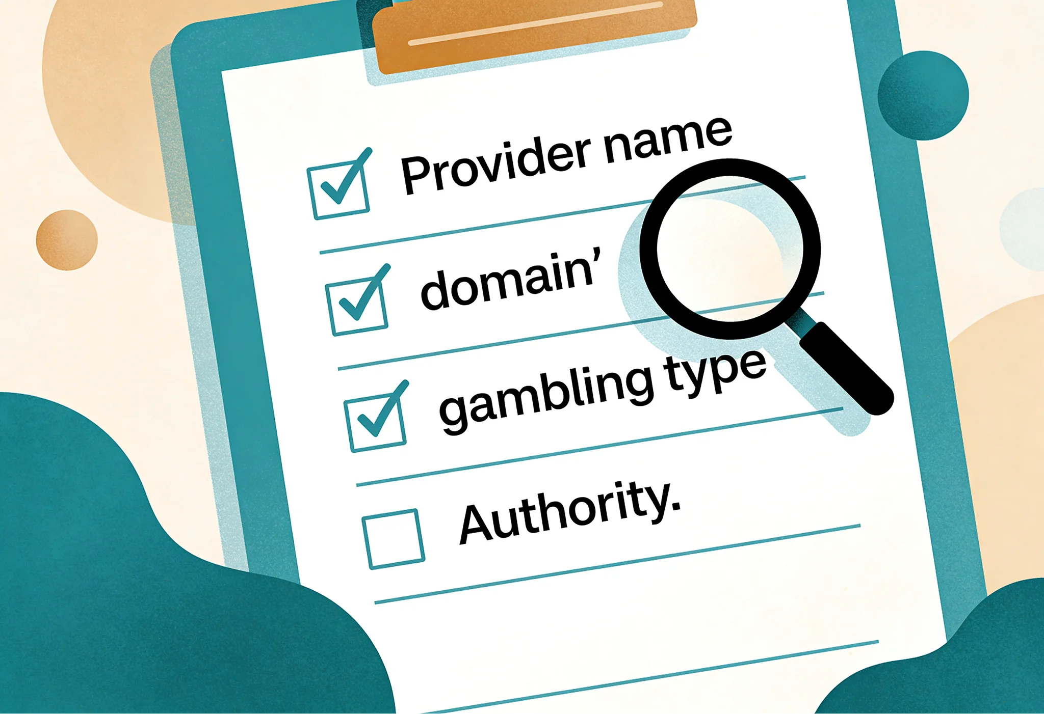 Checkliste mit amtlicher Whitelist, Domain, Anbietername und Spielform